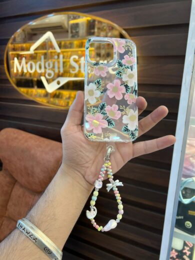 Floral print case with charm