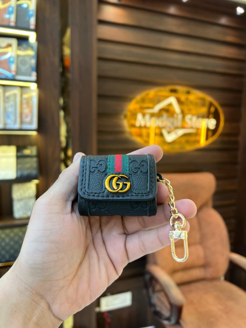 Black embossed leather AirPods case