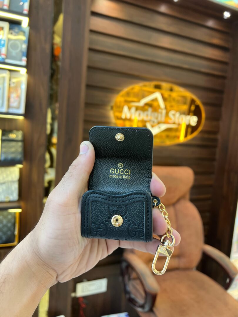 Black embossed leather AirPods case - Image 2