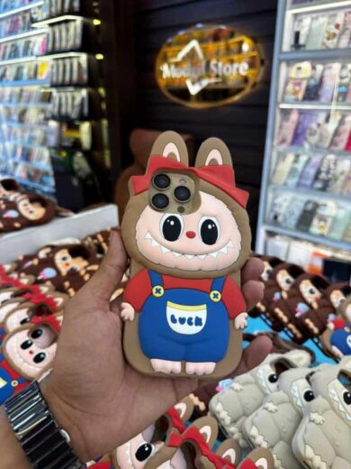 Labubu silicon brown bow red case - Iphone15pro