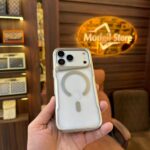 Metal look border transparent case (White)
