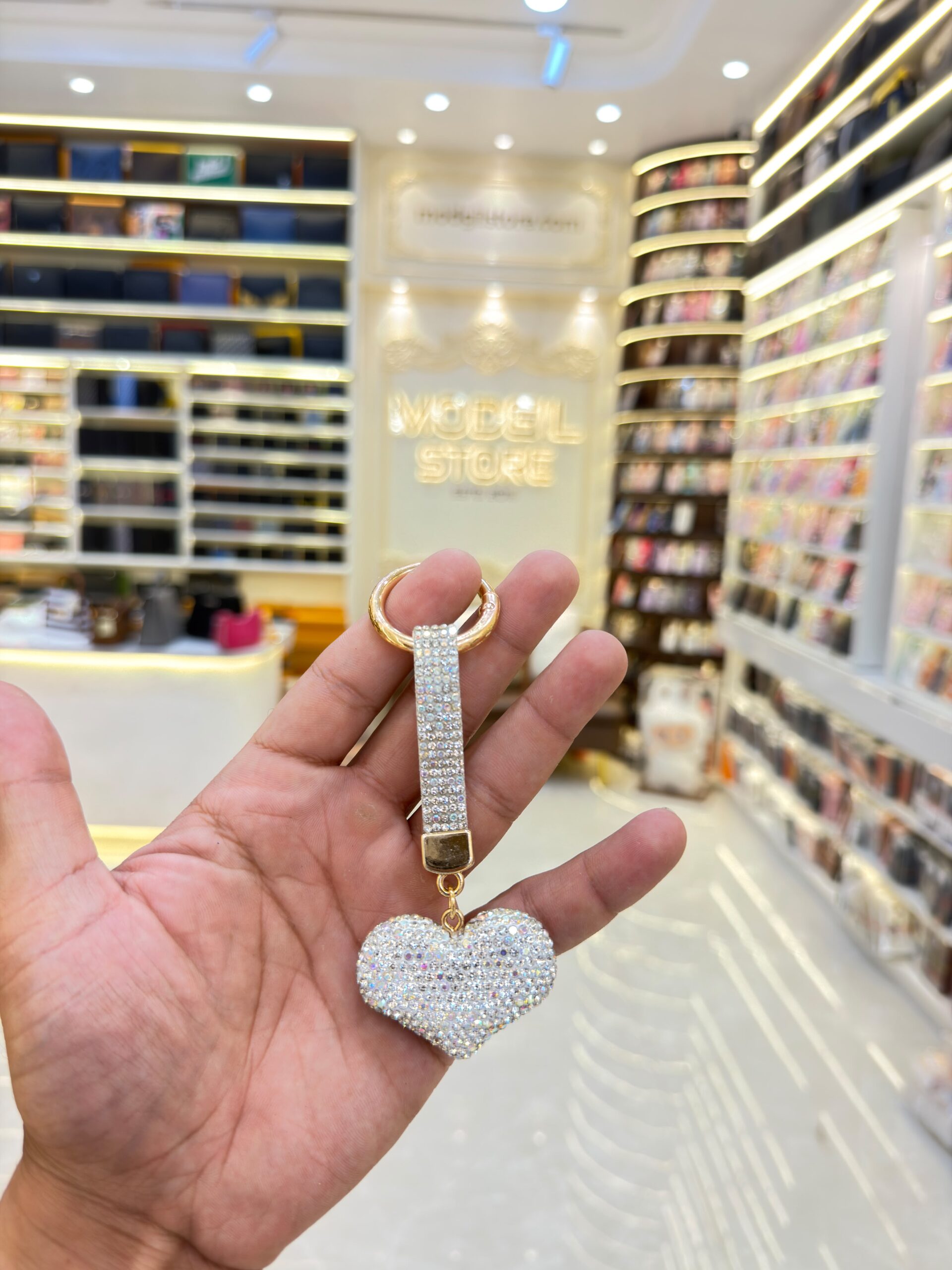 Stone heart keychain(silver)